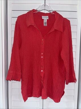 Alfred Dunner Coral Crinkle Button-Down Shirt